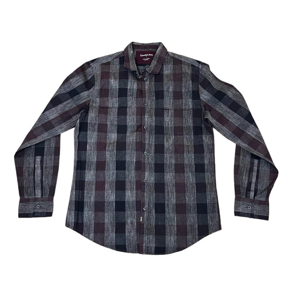 Calvin Klein Men's Long Sleeve Button Down Plaid Dress Shirt Size Medium
